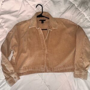 Forever 21 Tan Corduroy Long Sleeve Button Down Crop Wide Top Women's XS